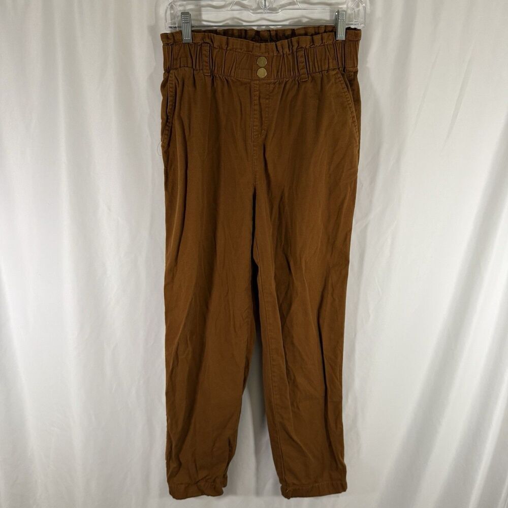 LOFT High Rise Straight Pants Women's Small Brown Pull On Elastic Waist Pockets